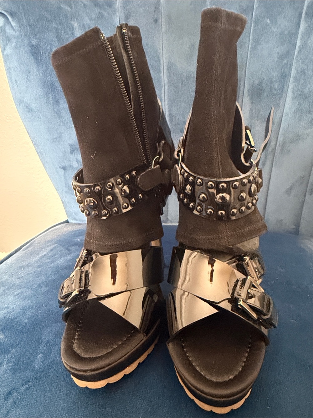 Black Studded Gladiator Platform Sandals - Women